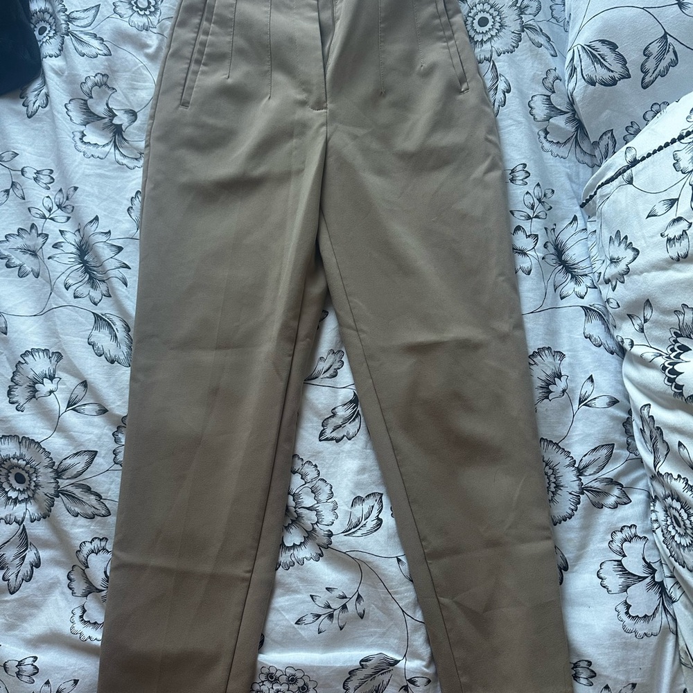 Zara Tan Trousers Smooth Fabric Straight-Leg
